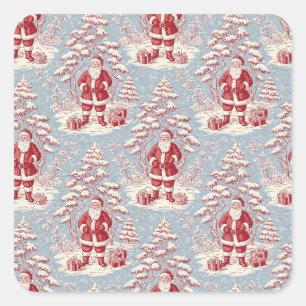 Sticker Carré Père Noël rouge et bleu Toile Chinoiserie