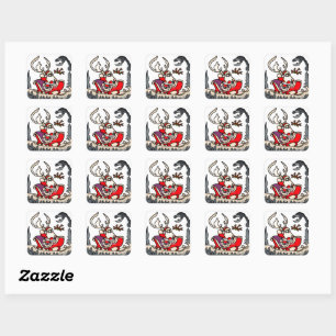 Sticker Carré Père Noël rustique en suspension avec lanterne