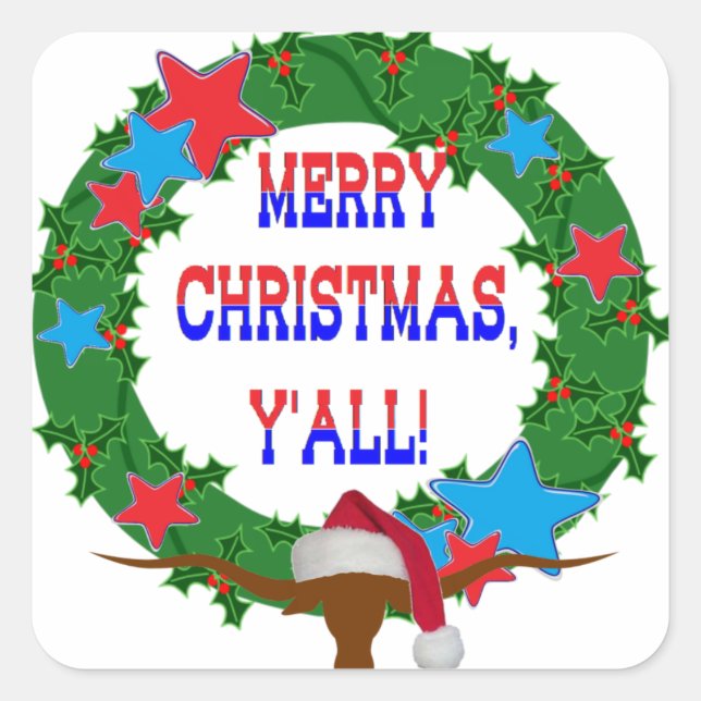 Sticker Carré Père Noël Steer - Joyeux Noël Y'all (Devant)