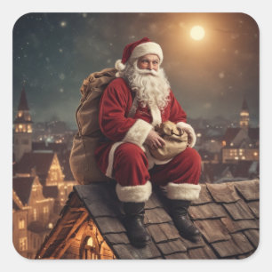 Sticker Carré Père Noël sur le toit