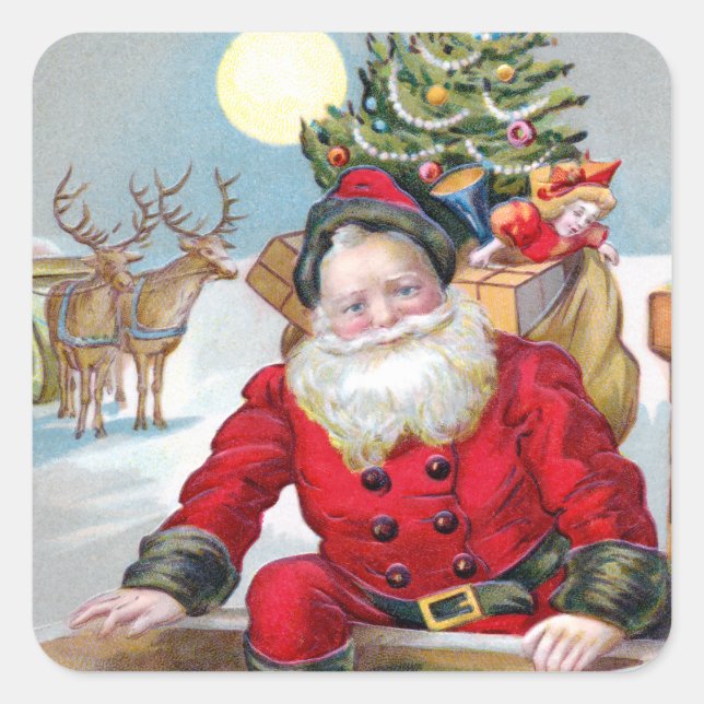 Sticker Carré Père Noël sur un Toit (Devant)