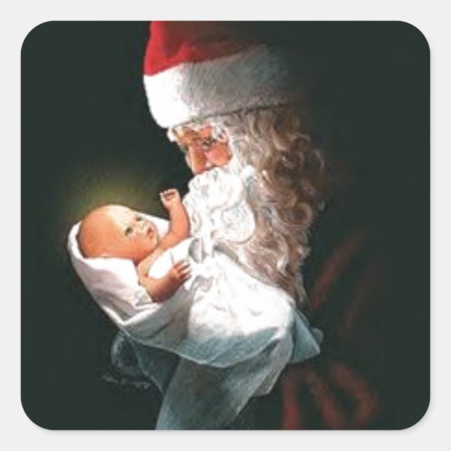 Sticker Carré Père Noël tenant le bébé Jésus (Devant)