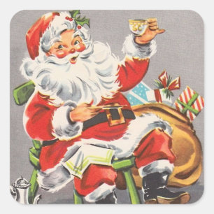 Sticker Carré Père Noël vintage 1950