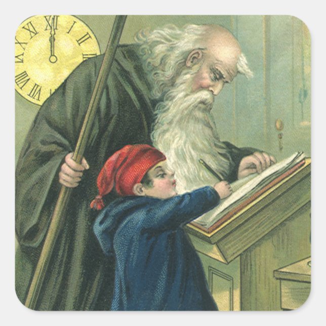 Sticker Carré Père Time vous souhaite une bonne année (Devant)