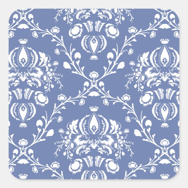 Sticker Carré Périwinkle bleu et blanc Damas (Devant)