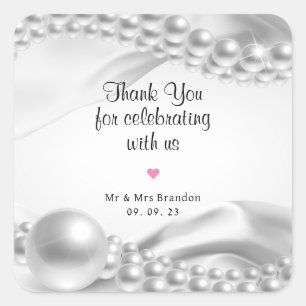 Sticker Carré Perles de tissu satiné blanc Mariage et anniversai