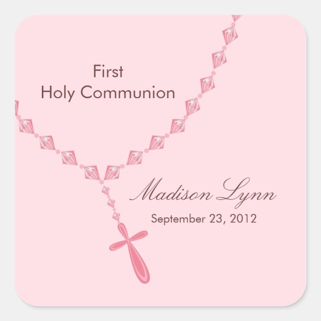Sticker Carré Perles Rosaire Première Communion Sainte Rose Brow (Devant)