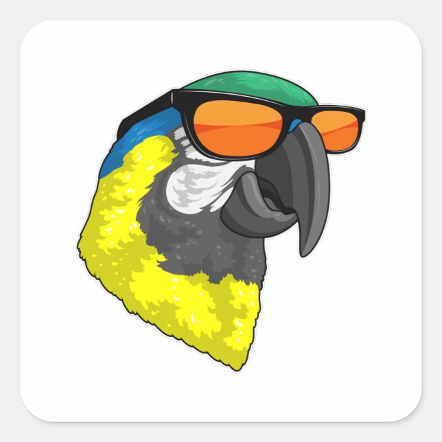 Sticker Carré Perroquet avec lunettes de soleil (Devant)