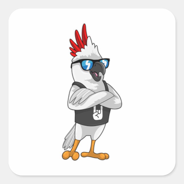 Sticker Carré Perroquet en tant que musicien avec lunettes de so (Devant)