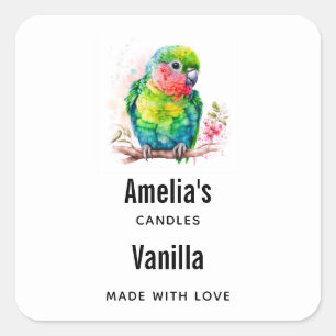 Sticker Carré Perroquet vert - Bébé mignon oiseau - Bougie d'aff