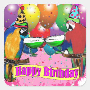 STICKER CARRÉ PERROQUETS D'ANNIVERSAIRE