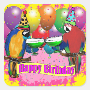 STICKER CARRÉ PERROQUETS D'ANNIVERSAIRE