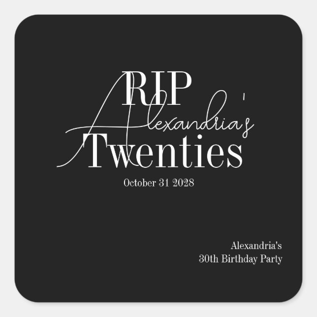 Sticker Carré Personalized 30th birthday RIP 20s party (Devant)