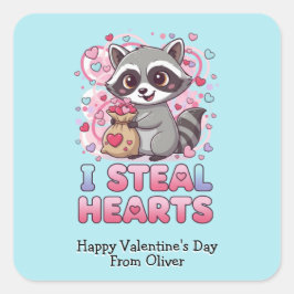 Sticker Carré Personalized Cute Raccoon Classroom Valentine