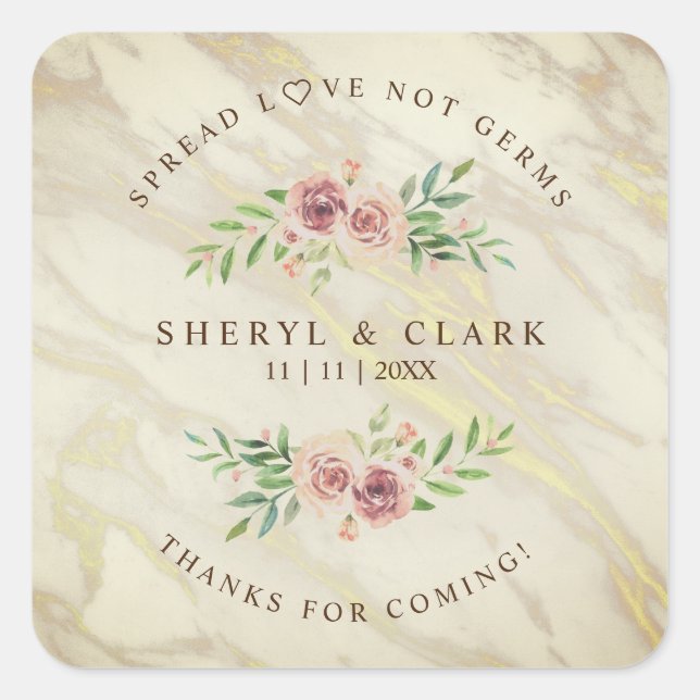 Sticker Carré Personalized Floral Wreath Wedding Sanitizing hand (Devant)