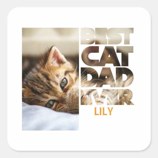 Sticker Carré Personalized Photo Best Cat dad ever (Devant)