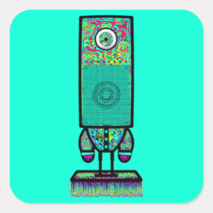 Sticker Carré Personnage étrange de haut-parleur psychédélique b
