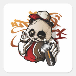 Sticker Carré personnage graffiti panda mignon tenant la douleur