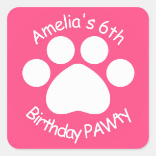 Sticker Carré Personnalisable Anniversaire PAWty - Rose