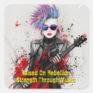 Sticker Carré Personnalisable Punk Girl Guitarist Art Inspiratio