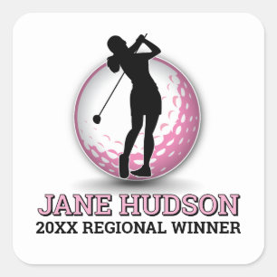 Sticker Carré Personnalisation Élégante Femmes Golfeur Monogramm