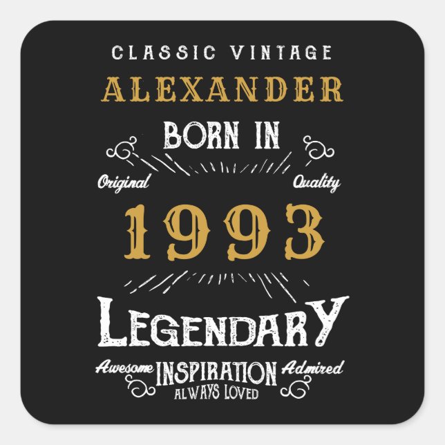 Sticker Carré Personnalisé 30e anniversaire 1993 Ajouter un nom  (Devant)