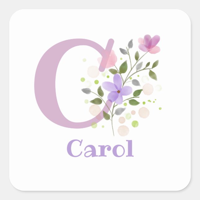 Sticker Carré Personnalisé avec Nom Carol et Initial. (Devant)