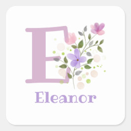 Sticker Carré Personnalisé avec Nom Eleanor et Première Initiale