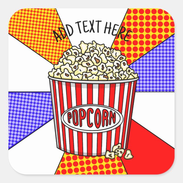 Sticker Carré Personnalisé ces Retro Pop Art Popcorn (Devant)