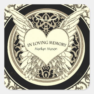 Sticker Carré Personnalisé En Mémoire Amoureuse Angel Wings Gold