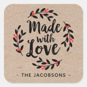 Sticker Carré Personnalisé Fabriqué Avec Amour Kra