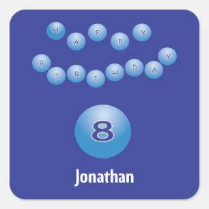 Sticker Carré Personnalisé Happy 8th Birthday Bouncing Balls