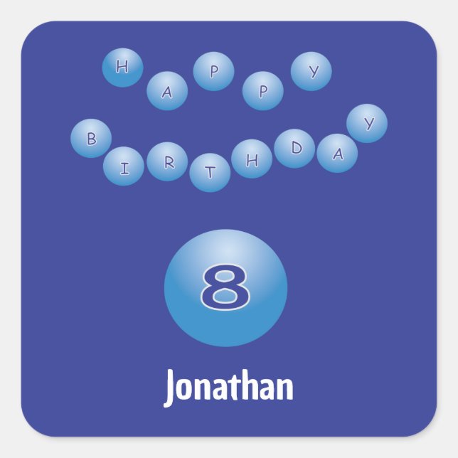 Sticker Carré Personnalisé Happy 8th Birthday Bouncing Balls (Devant)