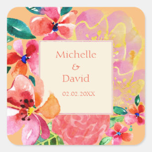 Sticker Carré Personnalisé Hawaï Tropical Floral Splash