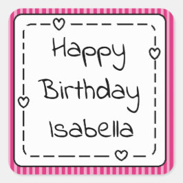 Sticker Carré Personnalisé Joyeux anniversaire Whimsical Rose Gi