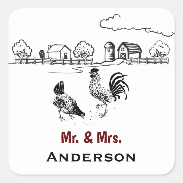 Sticker Carré Personnalisé M. et Mme Chicken Mariage agricole (Devant)