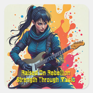 Sticker Carré Personnalisé Ninja Girl Guitarist Art Inspiration