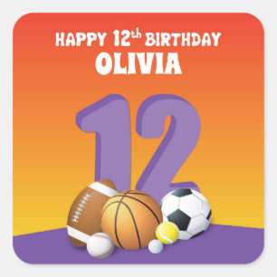 Sticker Carré Personnalisé Nom Fille 12e Anniversaire Balles de