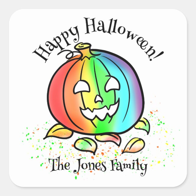 Sticker Carré Personnalisé Nom Joyeux Halloween Pride Citrouille (Devant)