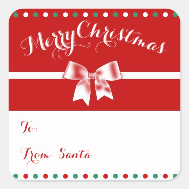 Sticker Carré Personnalisé Rouge Blanc Carré Noël Balises cadeau (Devant)