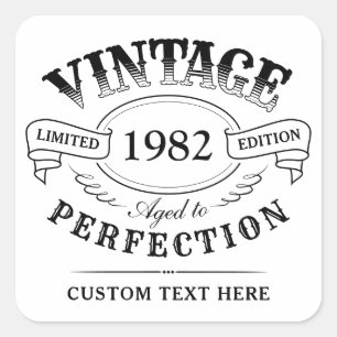 Sticker Carré Personnalisé Vintage Âgé À Perfection Annivers