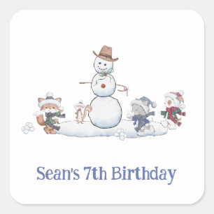 Sticker Carré Personnalisé Winter Snowball combat Anniversaire P