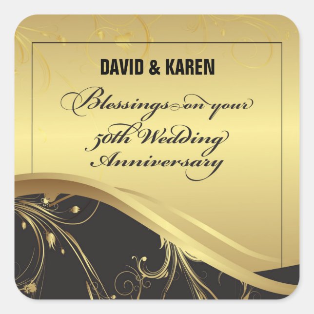 Sticker Carré Personnaliser, 50e anniversaire Mariage Religieux (Devant)