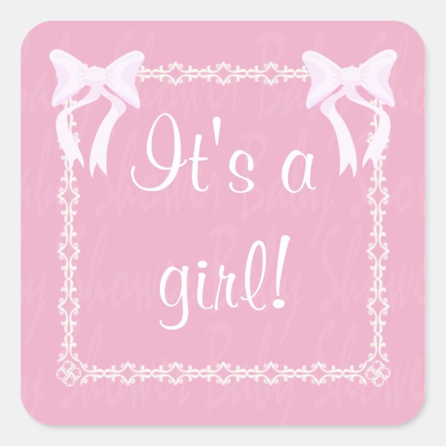 Sticker Carré Personnaliser bébé fille douche carré rose autocol (Devant)