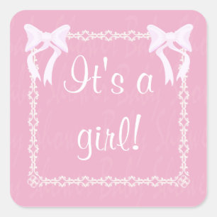 Sticker Carré Personnaliser bébé fille douche carré rose autocol