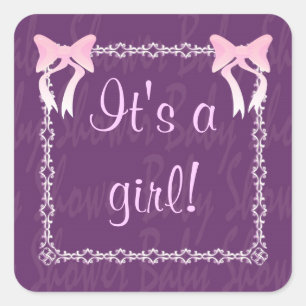 Sticker Carré Personnaliser Bébé fille douche carré violet autoc