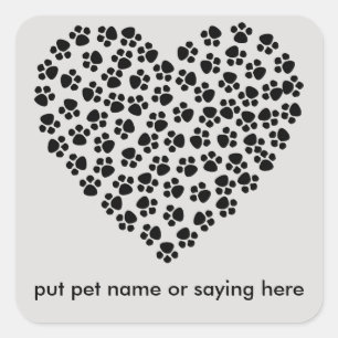 Sticker Carré personnaliser coeur Empreinte de patte moi autocol