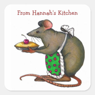 Sticker Carré Personnaliser : De Ma Cuisine : Cute Rat