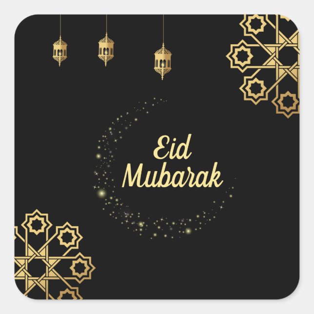 Sticker Carré Personnaliser d'or de l'Aïd Moubarak (Devant)