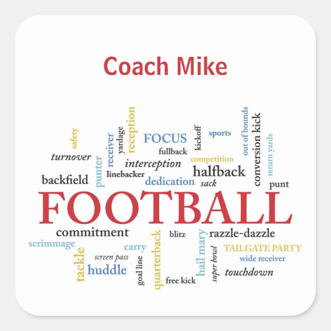 Sticker Carré Personnaliser, Football Coach Merci en mots (Devant)